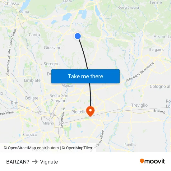 Barzan to Vignate map