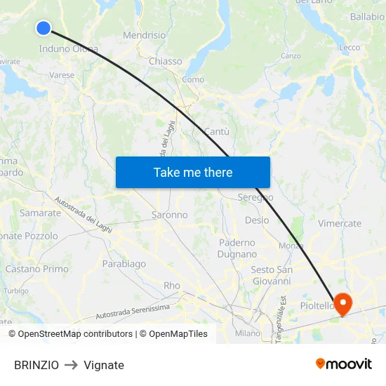 Brinzio to Vignate map