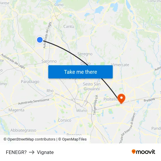 Fenegro to Vignate map