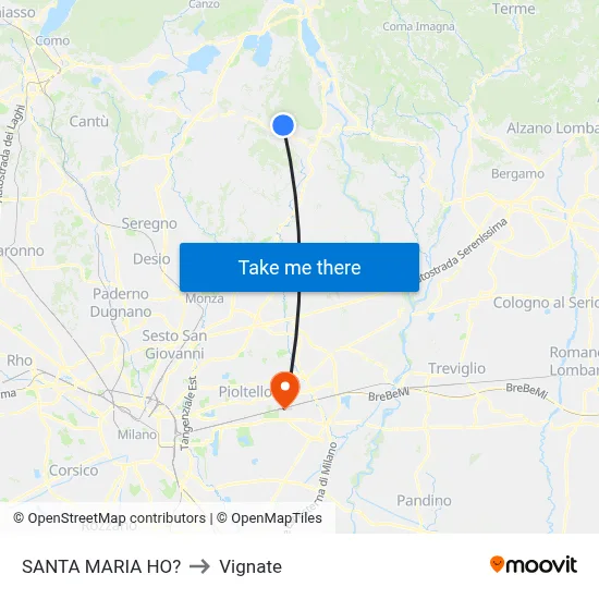 Santa Maria Ho? to Vignate map