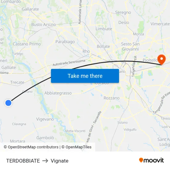 TERDOBBIATE to Vignate map