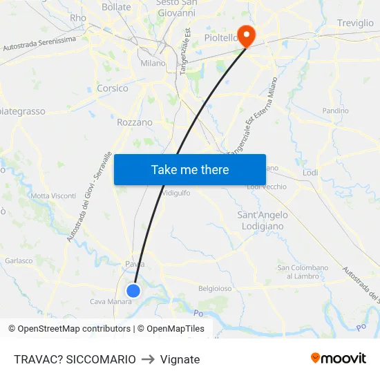 Travacò Siccomario to Vignate map