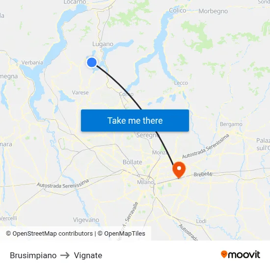 Brusimpiano to Vignate map