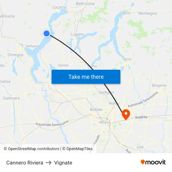 Cannero Riviera to Vignate map