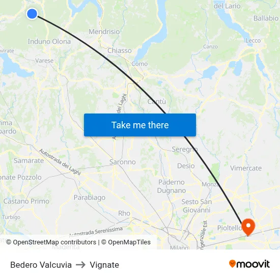 Bedero Valcuvia to Vignate map