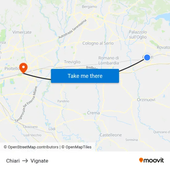 Chiari to Vignate map