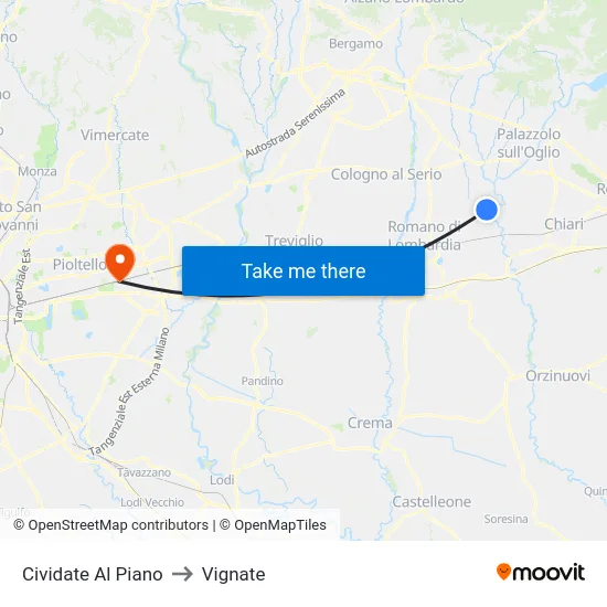 Cividate Al Piano to Vignate map