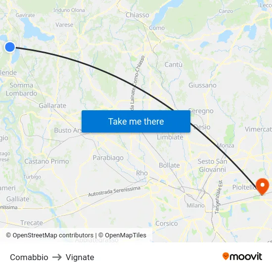 Comabbio to Vignate map