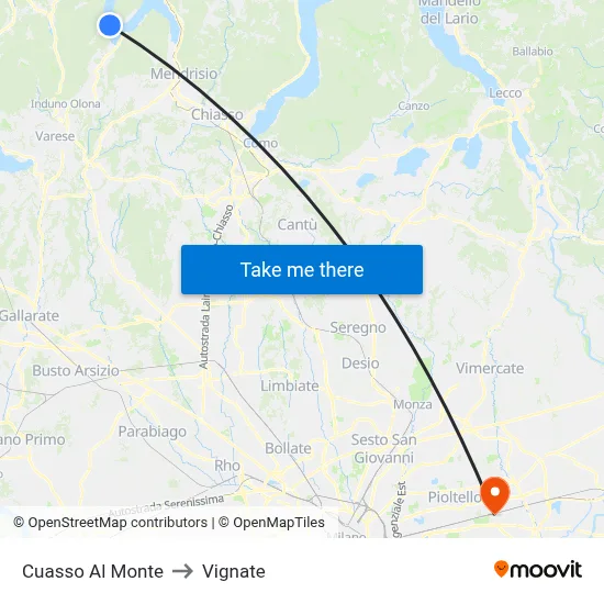 Cuasso Al Monte to Vignate map