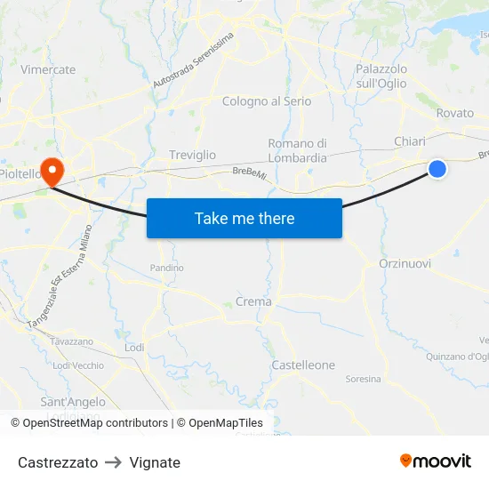 Castrezzato to Vignate map