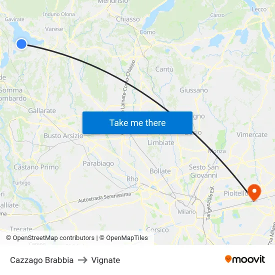 Cazzago Brabbia to Vignate map