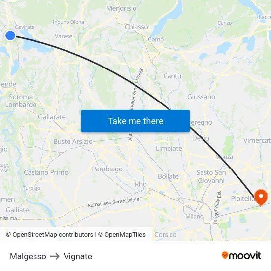 Malgesso to Vignate map