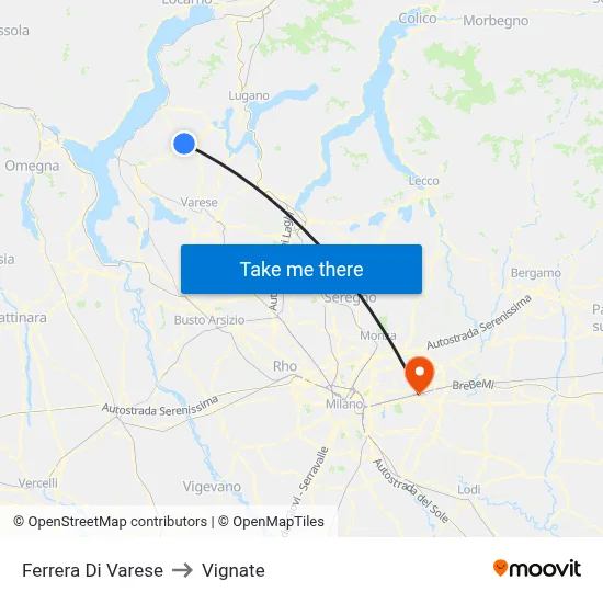 Ferrera Di Varese to Vignate map