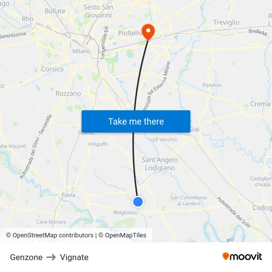 Genzone to Vignate map