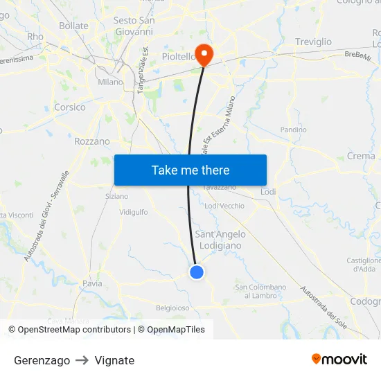 Gerenzago to Vignate map