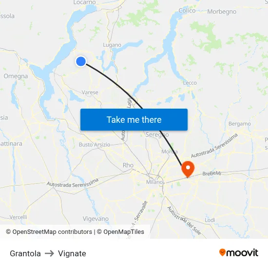 Grantola to Vignate map