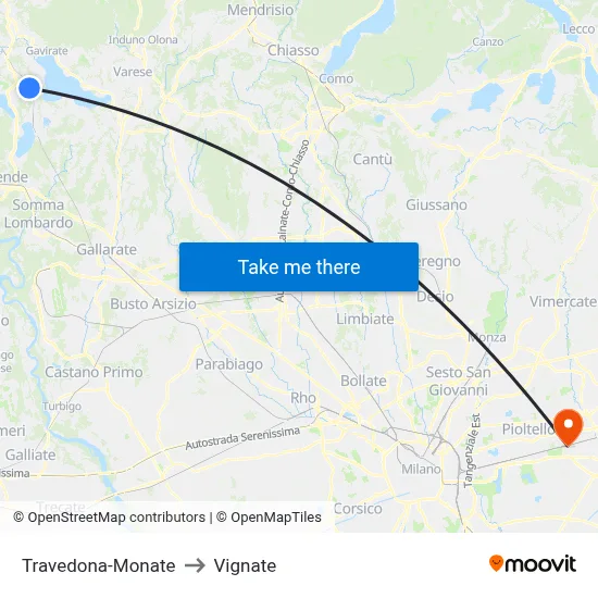Travedona-Monate to Vignate map
