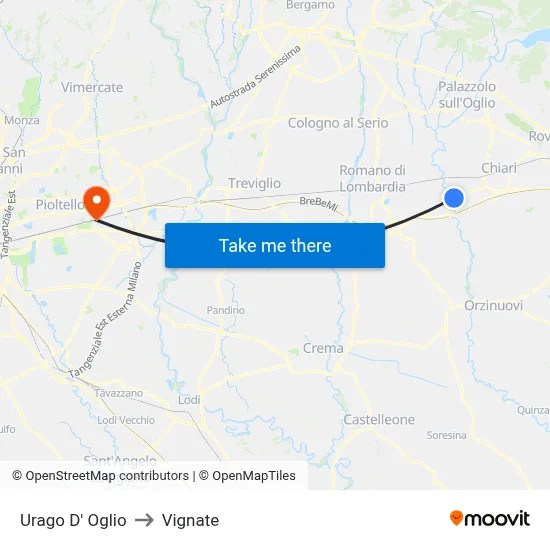 Urago D' Oglio to Vignate map