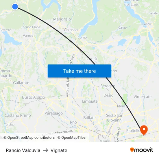 Rancio Valcuvia to Vignate map