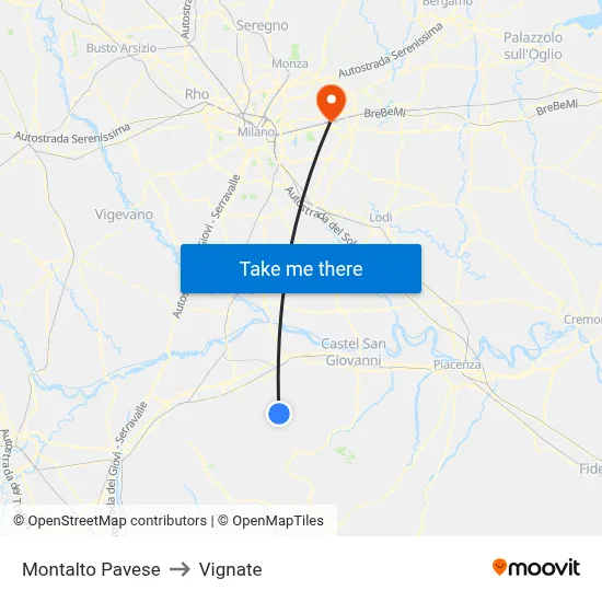 Montalto Pavese to Vignate map
