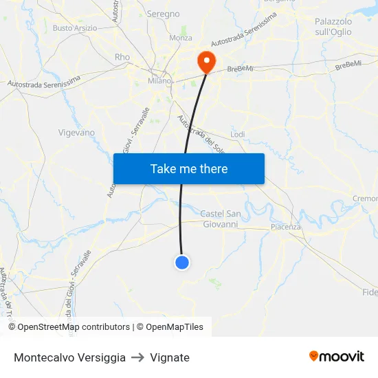 Montecalvo Versiggia to Vignate map