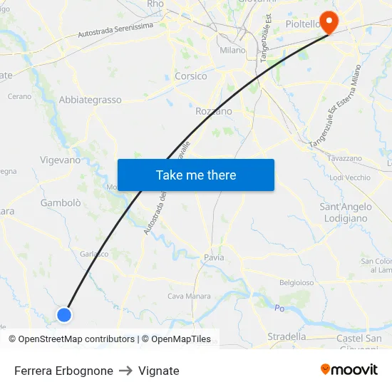 Ferrera Erbognone to Vignate map