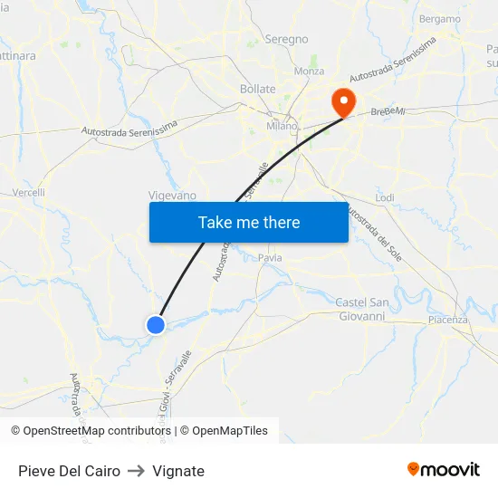Pieve del Cairo to Vignate map