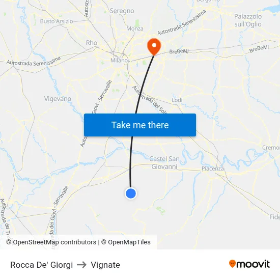 Rocca De' Giorgi to Vignate map