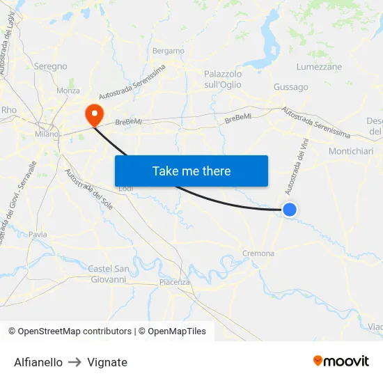 Alfianello to Vignate map