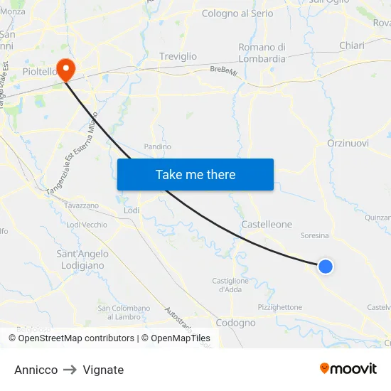 Annicco to Vignate map