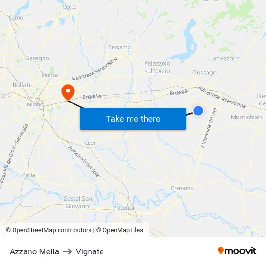 Azzano Mella to Vignate map