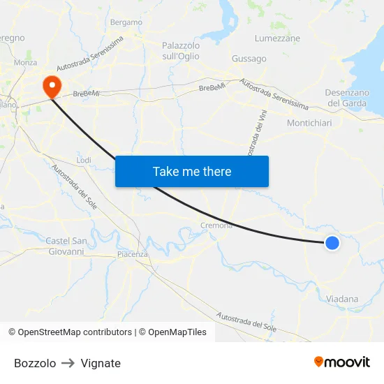 Bozzolo to Vignate map