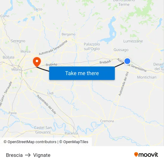 Brescia to Vignate map