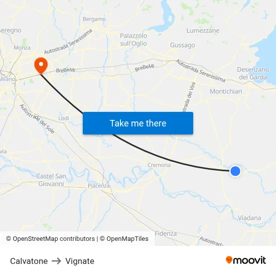 Calvatone to Vignate map