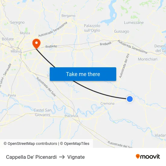 Cappella De' Picenardi to Vignate map