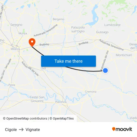 Cigole to Vignate map