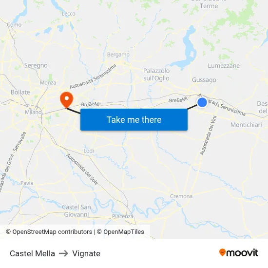 Castel Mella to Vignate map