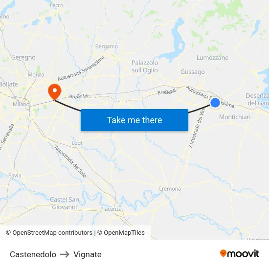 Castenedolo to Vignate map