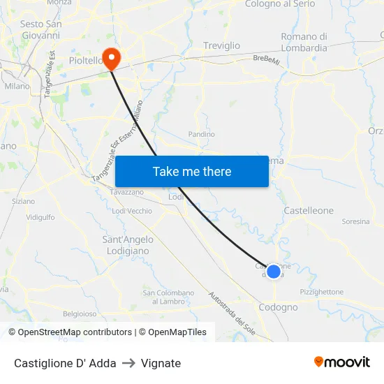 Castiglione D' Adda to Vignate map