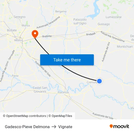 Gadesco-Pieve Delmona to Vignate map