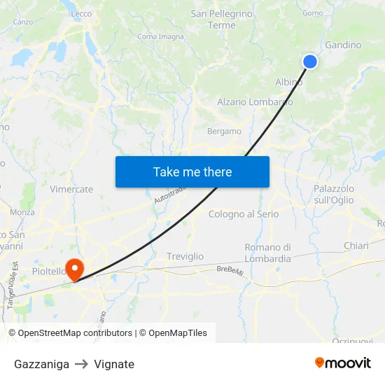 Gazzaniga to Vignate map