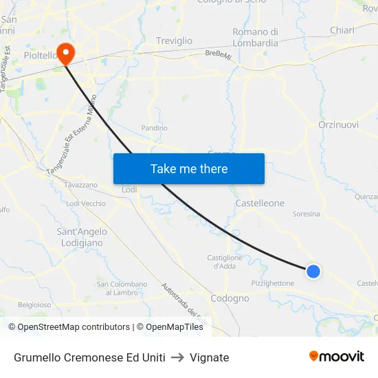 Grumello Cremonese Ed Uniti to Vignate map