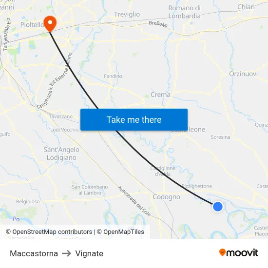 Maccastorna to Vignate map