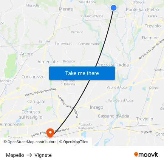 Mapello to Vignate map
