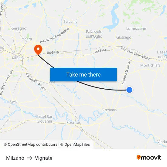 Milzano to Vignate map