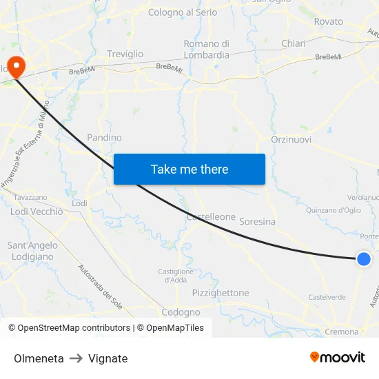 Olmeneta to Vignate map