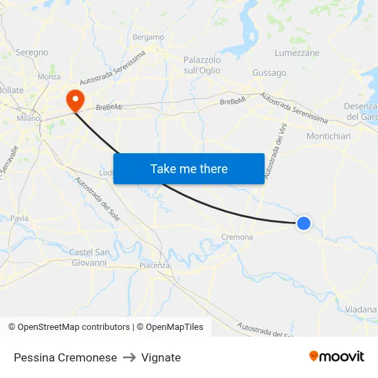 Pessina Cremonese to Vignate map