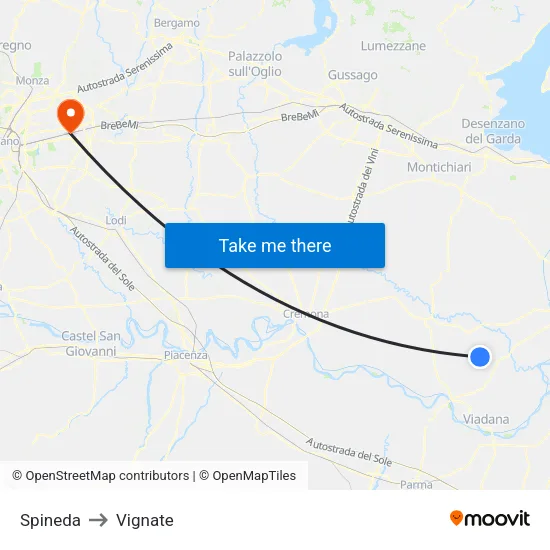 Spineda to Vignate map