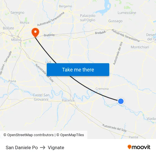 San Daniele Po to Vignate map