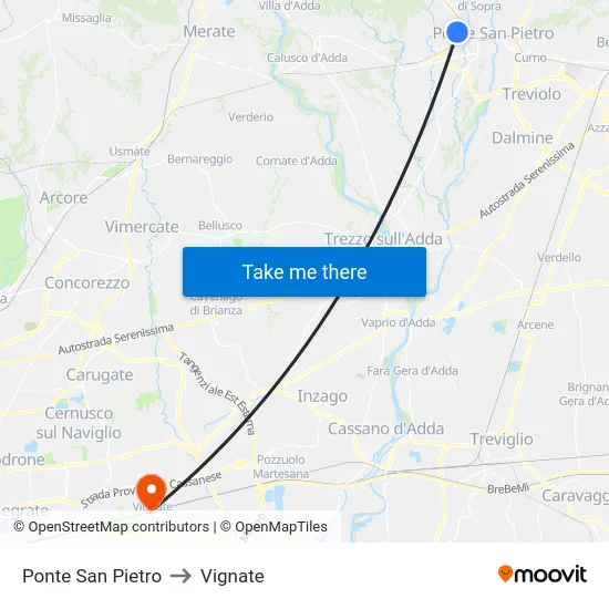 Ponte San Pietro to Vignate map
